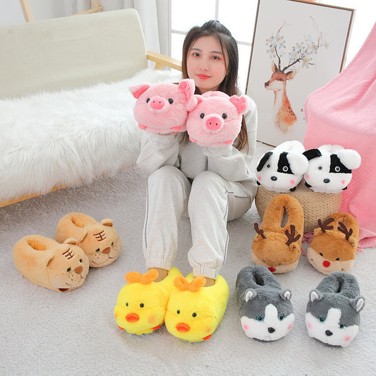 Pantuflas de algodón de felpa antideslizantes para mujer otoño e invierno