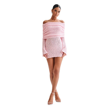 Vestido elegante con cuello barco primavera-verano