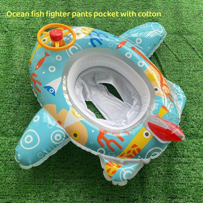 Inflatable boat for children with steering wheel, horn and awning