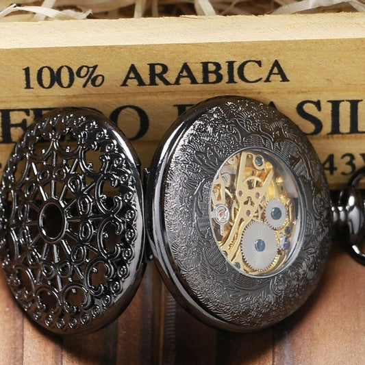 Reloj de bolsillo mecánico retro grande con diseño de telaraña