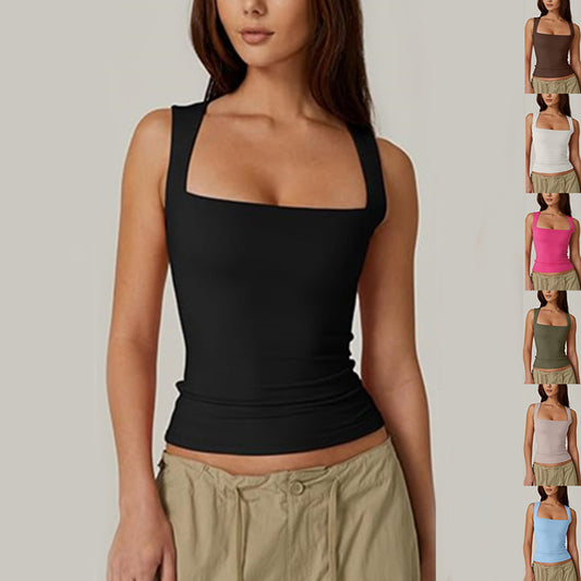Camisa de verano con cuello cuadrado sin mangas ajustado  para mujer