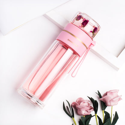Glass water bottle with tea infuser filter