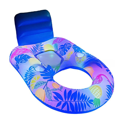 Luminous Inflatable Floating Bed with Backrest Ring and LED Light Recliner Seat for Pool and Beach
