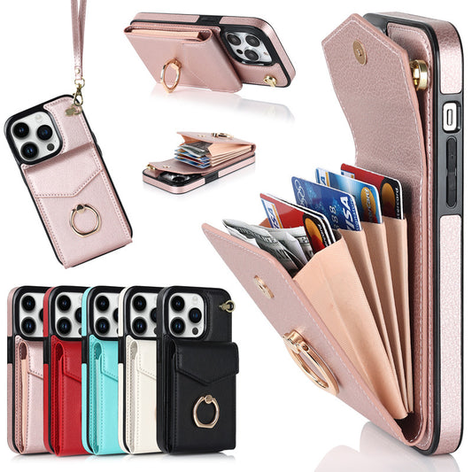 Funda de cuero versátil con ranuras para tarjetas multifuncionales para teléfono