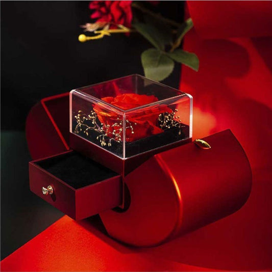 Joyero de moda con forma de manzana roja, regalo de Navidad, collar con rosa eterna para niña