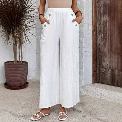 Pantalones sueltos casuales para mujer concintura alta elástica