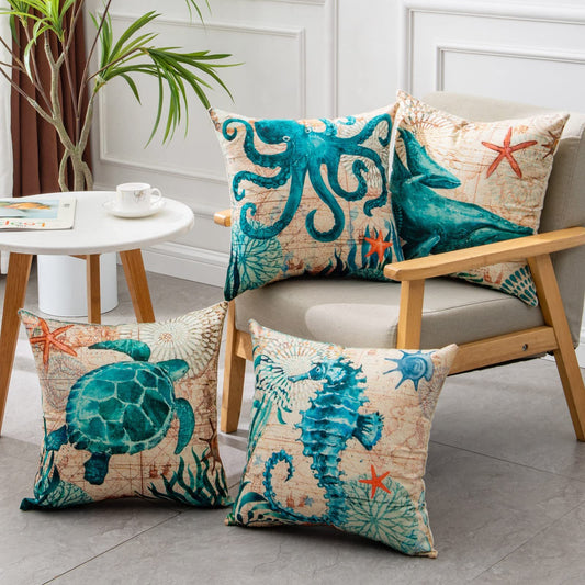 Fundas de cojín con estampado marino para decoración