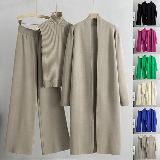 Conjunto de 3 piezas para mujer chaleco sin mangas cárdigan largo y pantalones anchos