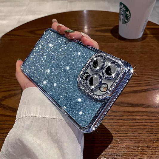 Mobile phone case with dust-proof lens film, rhindiamond-electroplated flash