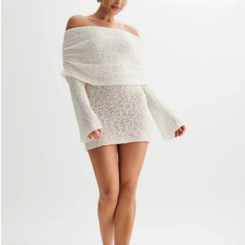 Vestido elegante con cuello barco primavera-verano