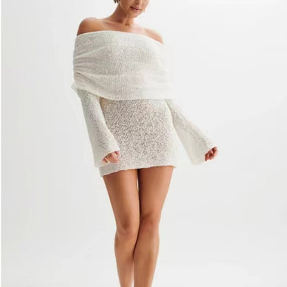 Vestido elegante con cuello barco primavera-verano