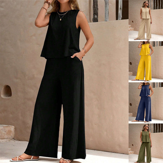 Conjunto de camisa y pantalones holgados de color liso