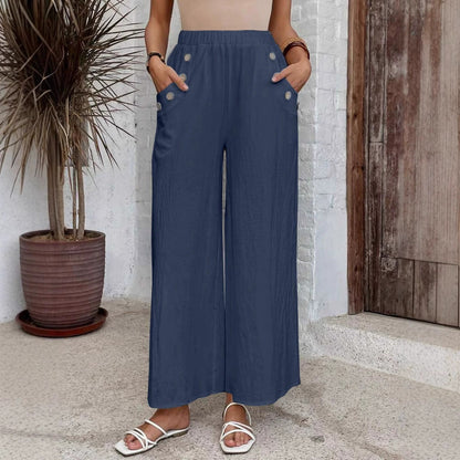 Pantalones sueltos casuales para mujer concintura alta elástica