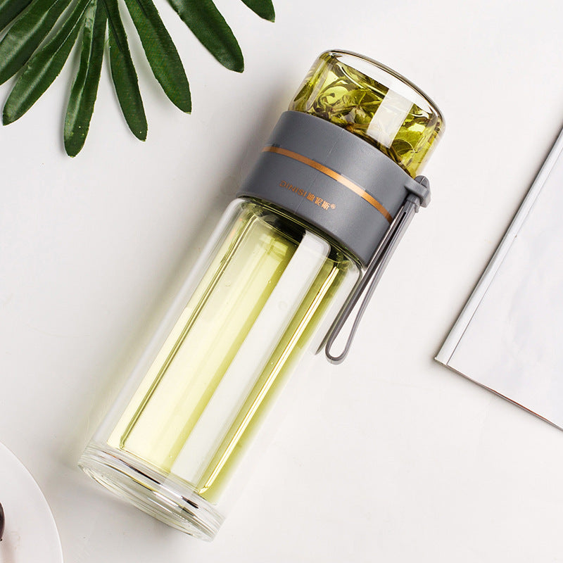 Glass water bottle with tea infuser filter
