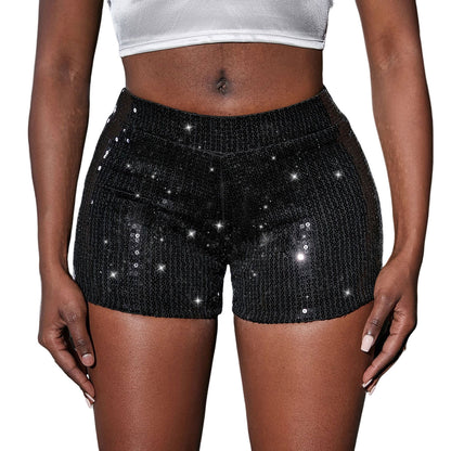Pantalones cortos casuales de cintura alta con lentejuelas y elásticos