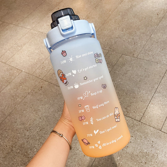 Botella de agua con pajita y pegatinas decorativas 2L