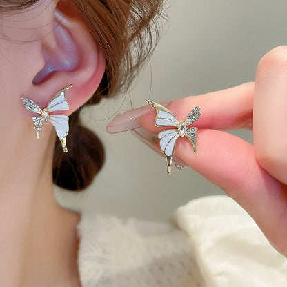 Pendientes de mariposa con pedrería de moda para mujer