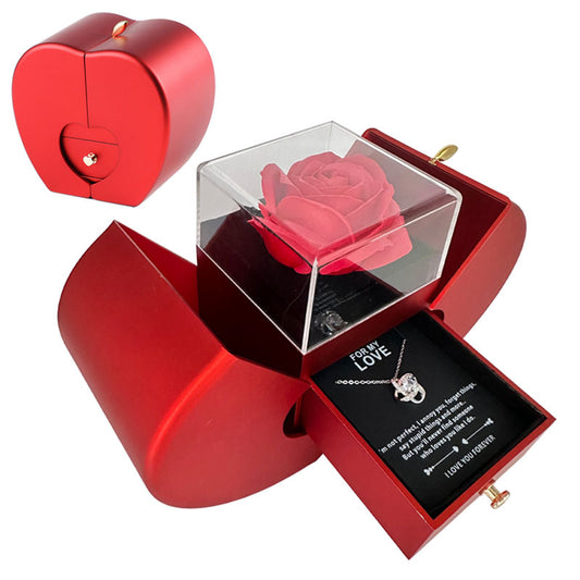 Joyero de moda con forma de manzana roja, regalo de Navidad, collar con rosa eterna para niña
