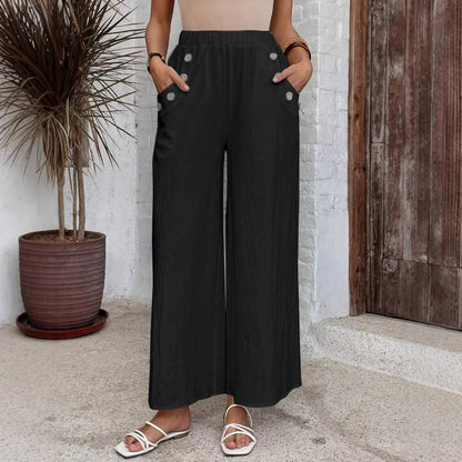 Pantalones sueltos casuales para mujer concintura alta elástica