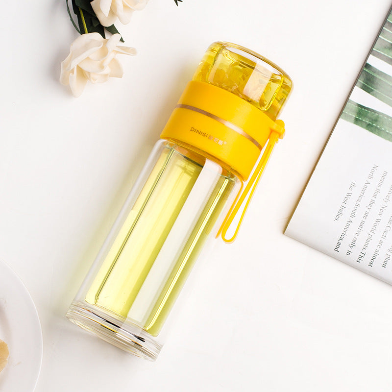 Glass water bottle with tea infuser filter
