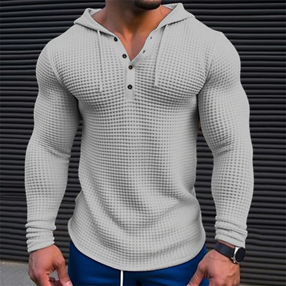 Men's Casual Long Sleeve Waffle Style Slim Fit Solid Color T-Shirt